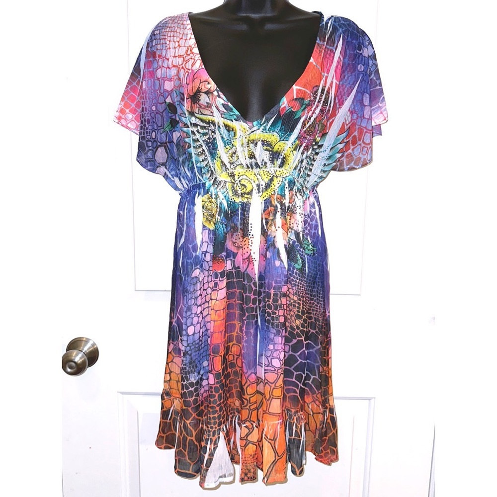 S-Twelve pink & purple short sleeve dress